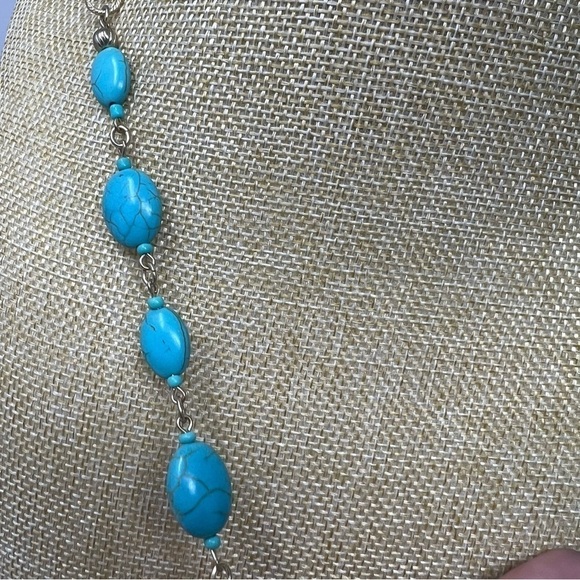 Chico's necklace turquoise howlite coin jewelry two sided gold silver tone - Picture 6 of 11